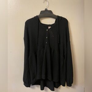 SO Black hooded loose woven sweater size XXL
